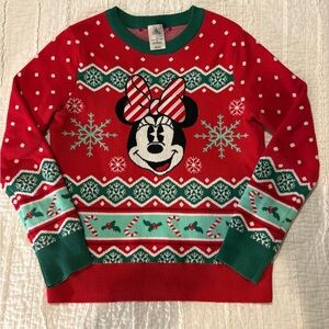Disney Women's Festive Red and Green Minnie Sweater